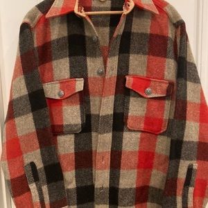 Vintage 50s LL Bean Wool Mackinaw Jacket Red Black Plaid Coat Size L